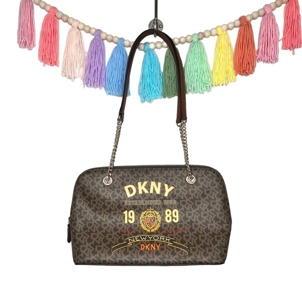 DKNY Madison Satchel Brown Logo Monogram Shoulder Bag Purse - Picture 3 of 17